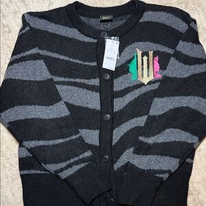 “Wicked” Black and Gray Striped Women's Sweater